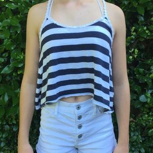 Cute Stripped Cropped Tank with Flower Straps
